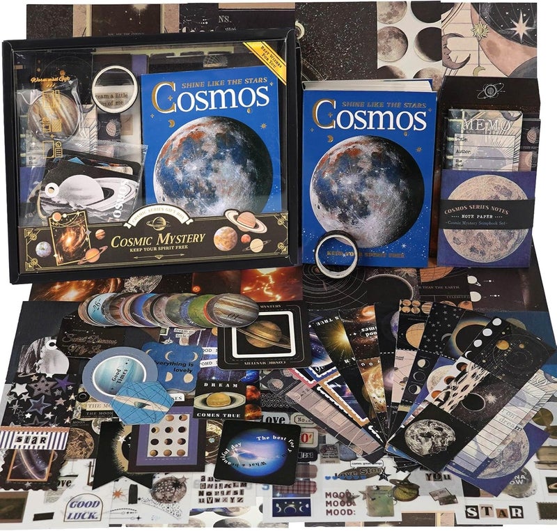 Funto Scrapbooking Kit(154 PCS), Cosmic Series-Cosmic Mystery, Perfect for Bullet Scrapbooking Materials, Planner DIY Arts Craft Collage - Image 1